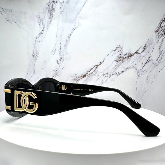 New Dolce & Gabbana Sunglasses Black Oval Acetate Gold Metal DG Gray Lens main image 14